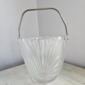 Vintage Brockway Glass Nouveau Frosted Ice Bucket w/ Claw Tongs